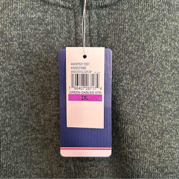 IZOD Quarter Zip Fleece Sweater In Green Gables Heather - Picture 3 of 6